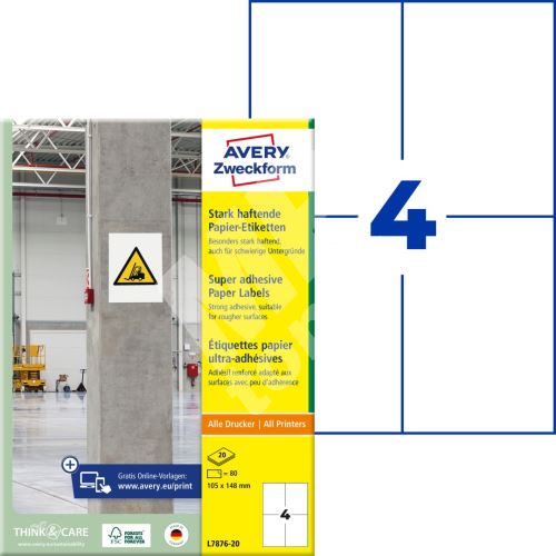 Super lepivé etikety 105 x 148 mm, 20 listů A4 L7876-20 1